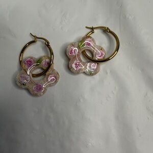 Handmade floral hoop earrings